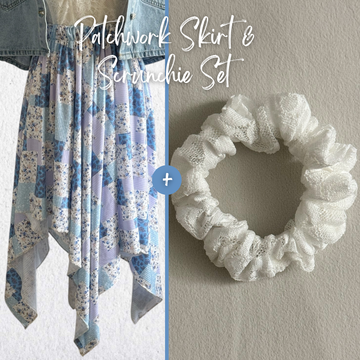 Leilani Blue Patchwork Skirt & Scrunchie Set